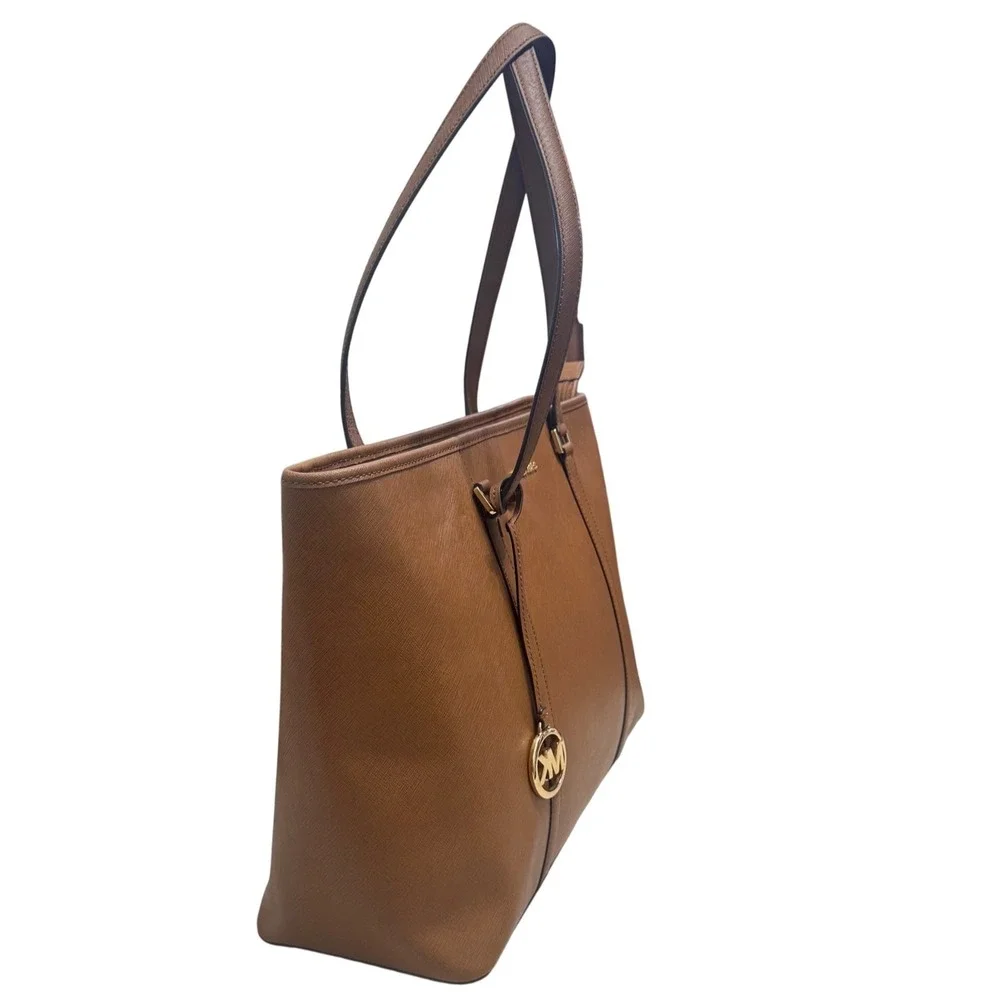 Michael‎ Kors Saffiano Leather Tote Bag Womens Large Luggage Brown Zip